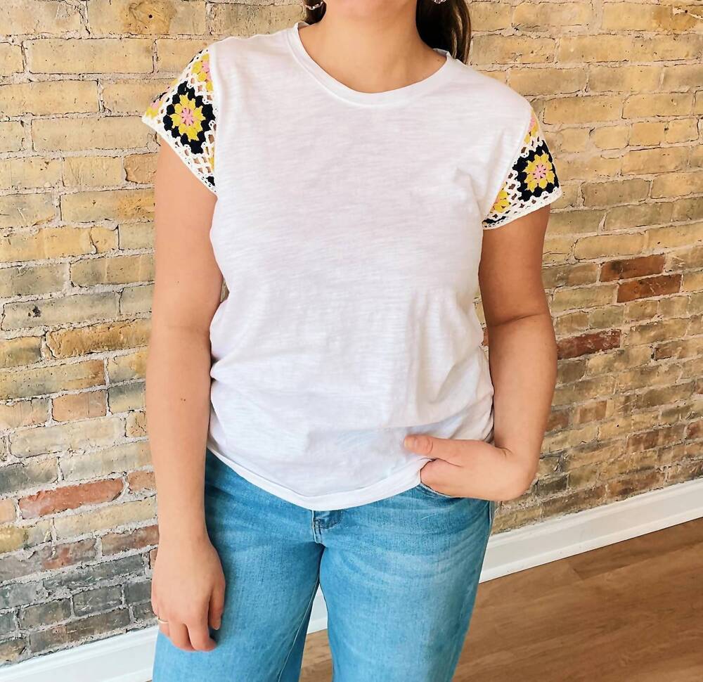 NEW CHARLIE B josie crochet sleeve top ii in white